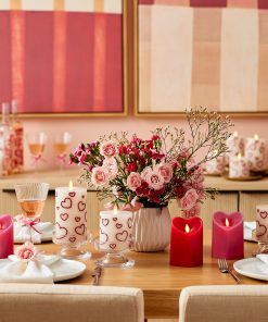 White Porcelain with Metallic Red Hearts Flameless Candle Pillar