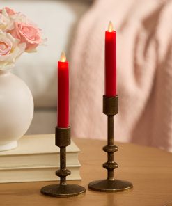 True Red Flameless Candle Tapers - Flat Top - 6.75" Height - Set of 2