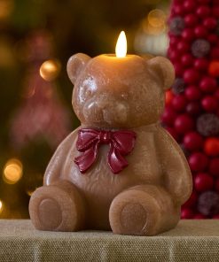 Warm Biscuit Holiday Teddy Bear Flameless Candle