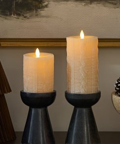 White Swan Sweater Knit Flameless Candle Pillar