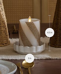 Champagne Glow Candy Cane Glitter Flameless Candle Pillar