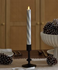 Brilliant Silver Candy Cane Glitter Flameless Candle Taper