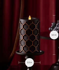 Black Embossed Fretwork Flameless Candle Pillar