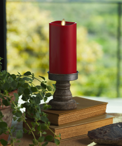 Burgundy Flameless Candle Pillar - Melted Top - 3