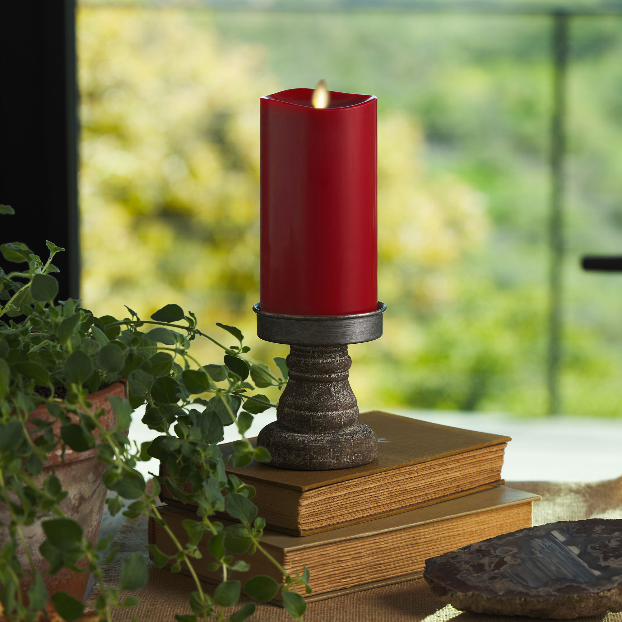 sm-image-7af799cc02fdbae2788dbcac Burgundy Flameless Candle Pillar - Melted Top - 3" Width