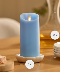 Airy Blue Flameless Candle Pillar - Scallop Top - 3