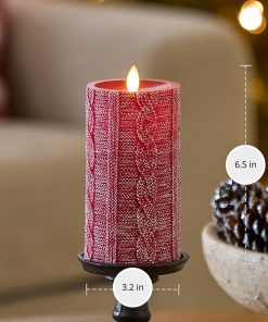 Holiday Red Sweater Knit Flameless Candle Pillar