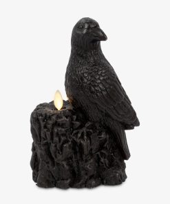 Black Flameless Candle Perching Crow