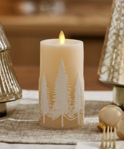 White Swan Embossed Trees Flameless Candle Pillar