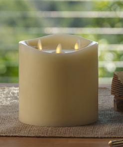 Ivory Flameless Candle Tri-Flame Grand Pillar - Melted Top