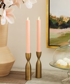 Mellow Peach Flameless Candle Tapers - Melted Top - 9.5" Height - Set of 2