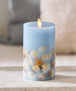 Soft Chambray Embedded Seashell & Starfish Flameless Candle Pillars