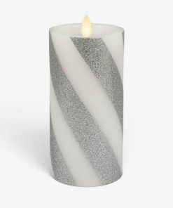 Brilliant Silver Candy Cane Glitter Flameless Candle Pillar