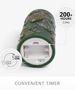 Holiday Green Embossed Pinecones Flameless Candle Pillar