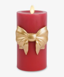 Holiday Red with Gold Bow Flameless Candle Pillar