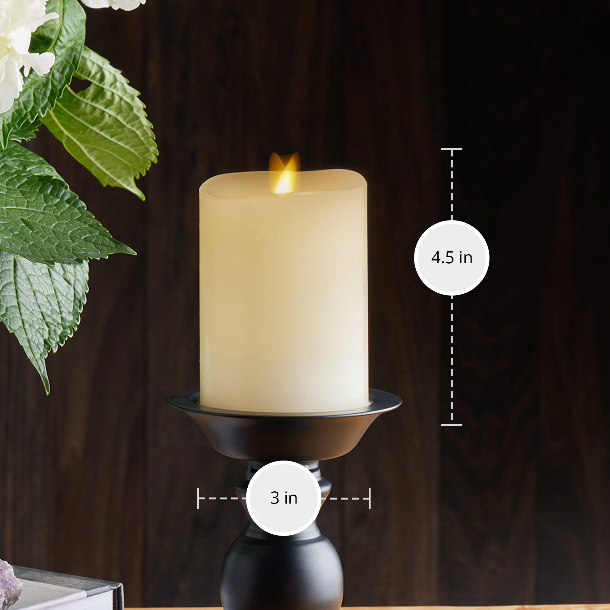 sm-image-80f58e0b474fe0b95af33a53 Ivory Flameless Candle Pillar - Melted Top - 3" Width