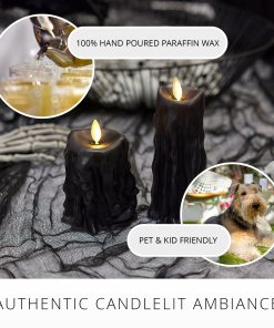 Black Heavy Wax Drip Flameless Candle Slim Pillar