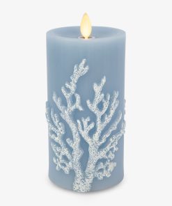 Soft Chambray Embossed Coral Flameless Candle Pillar