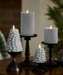 Brilliant Silver Glitter Ribbed Flameless Candle Pillar