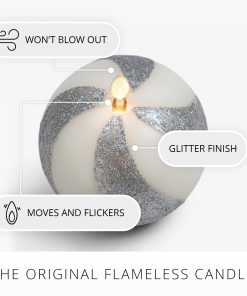 Brilliant Silver Candy Cane Glitter Flameless Candle Sphere