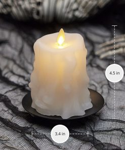 White Heavy Wax Drip Flameless Candle Slim Pillar