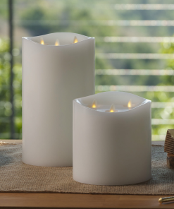 White Flameless Candle Tri-Flame Grand Pillar - Melted Top