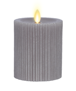 Ribbed Metallic Grey Flameless Candle Pillar