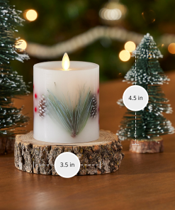 Embedded Pine, Berries & Pinecones Flameless Candle Pillar
