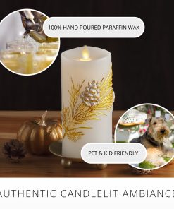 Embossed White Pinecone Flameless Candle Pillar