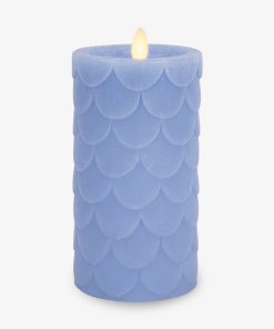 Cornflower Embossed Fish Scale Flameless Candle Pillar