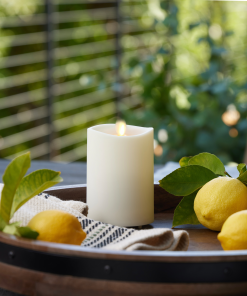 Pearl Ivory Outdoor Flameless Candle Pillar - Melted Top - 3.25