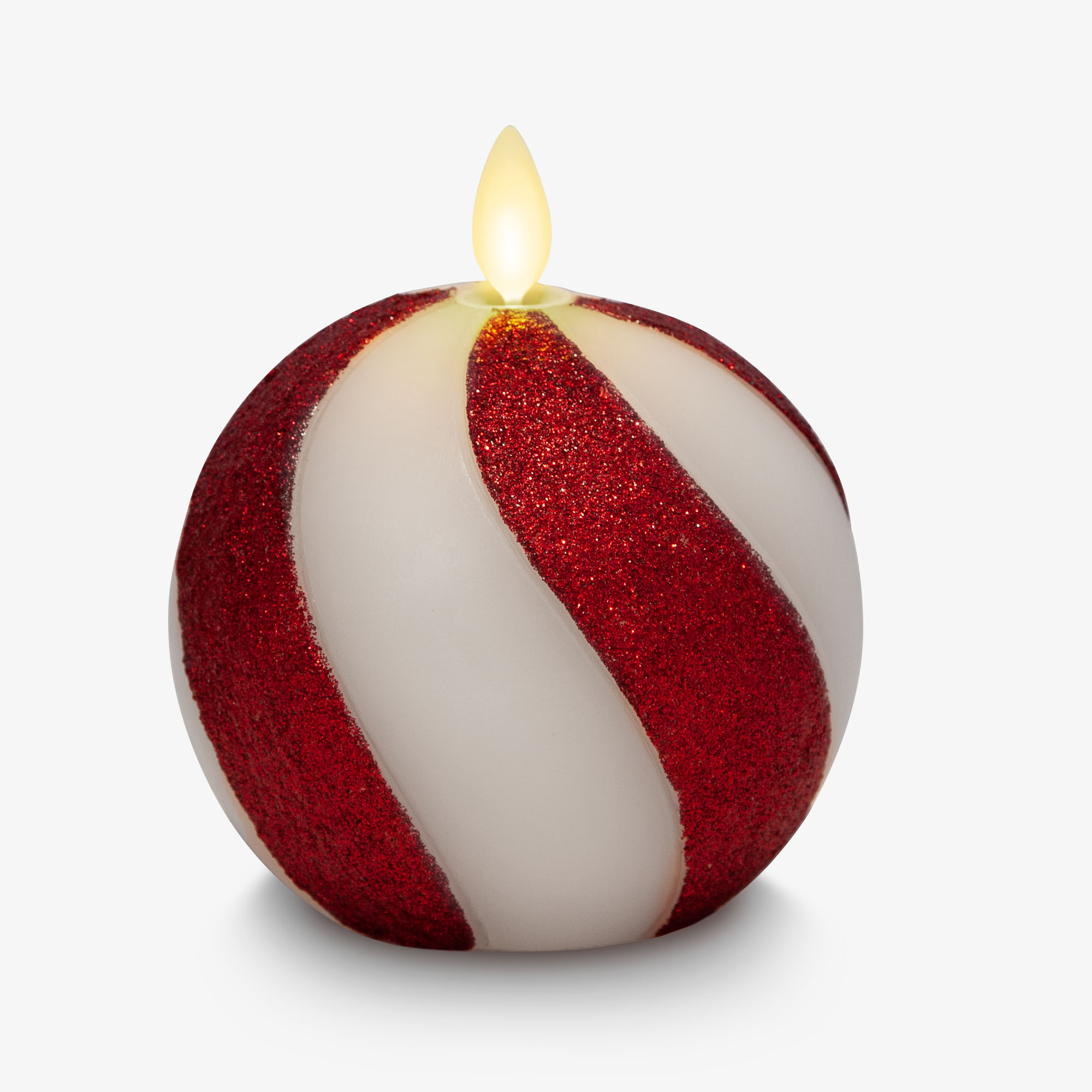 sm-image-89badad32976765d15a31066 Red Candy Cane Glitter Stripe White Flameless Candle Sphere