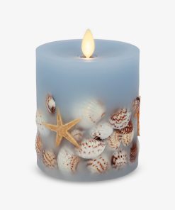 Soft Chambray Embedded Seashell & Starfish Flameless Candle Pillars