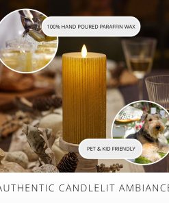 Ribbed Metallic Champagne Flameless Candle Pillar