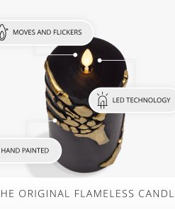 Black and Gold Skeleton Hands Flameless Candle Pillar