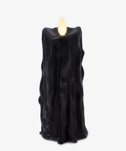 Black Heavy Wax Drip Flameless Candle Slim Pillar
