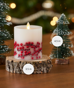 Embedded Red Berries Flameless Candle Pillar
