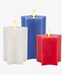 Set of 3 Red, White & Blue Star-shaped Flameless Candle Pillars