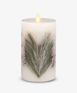 Embedded Pine, Berries & Pinecones Flameless Candle Pillar