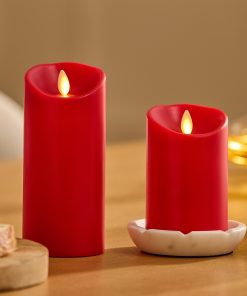 True Red Flameless Candle Pillar - Scallop Top - 3" Width