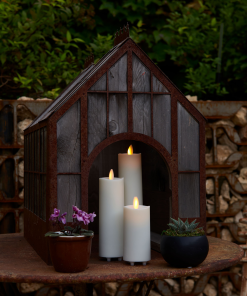 Set of 3 Pearl Ivory Outdoor Flameless Candle Slim Pillars with Remote - Melted Top