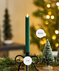 Holiday Green Glitter Flameless Candle Taper