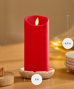 True Red Flameless Candle Pillar - Scallop Top - 3