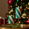 Green Candy Cane Wide Glitter Stripe Flameless Candle Pillar