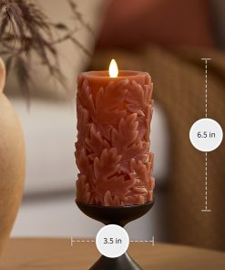 Caramel Café Embossed Leaves Flameless Candle Pillars