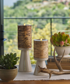 Real Birch Wood Flameless Candle Pillar - Recessed Top - 4" Width