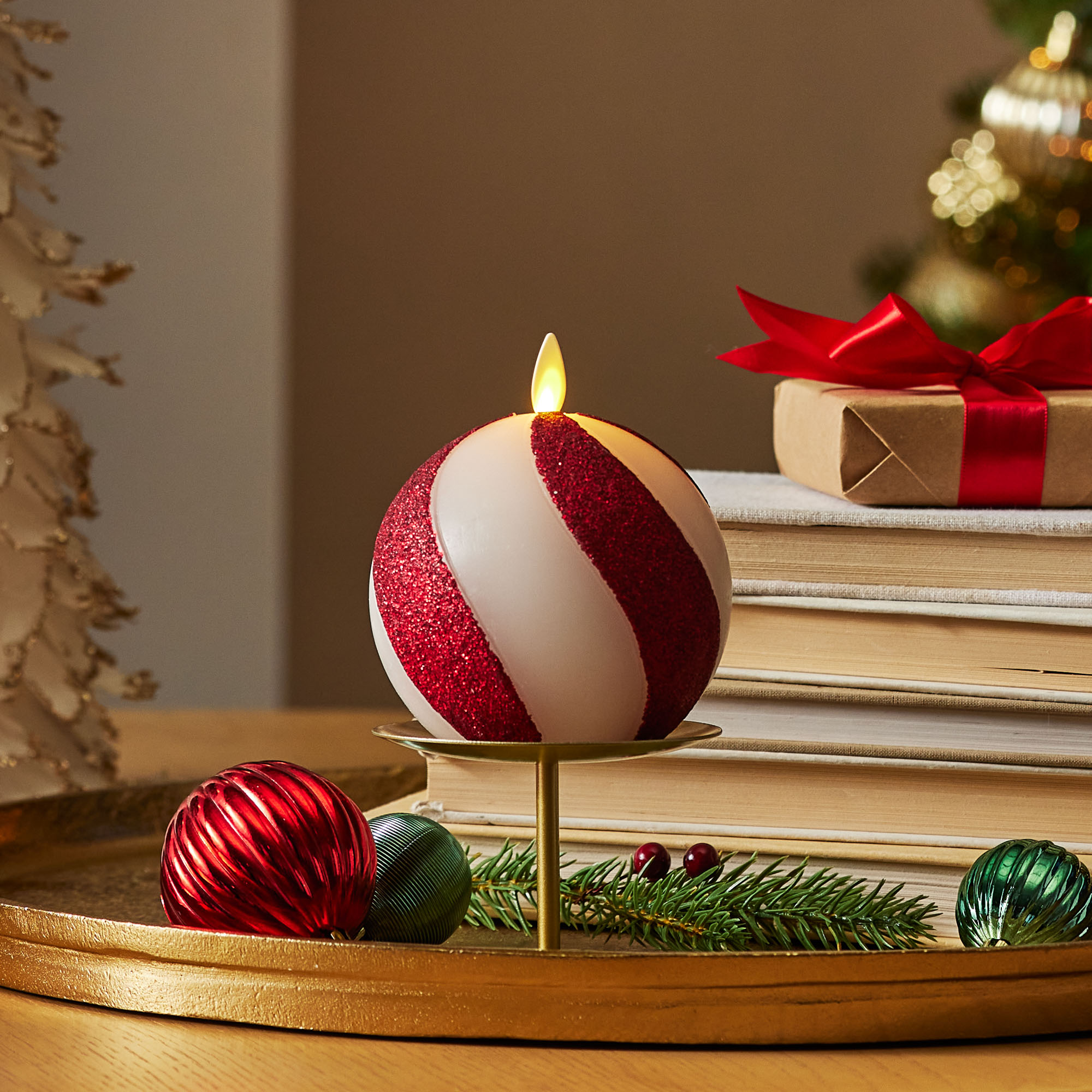 sm-image-91958aca5d8098bf2fb06bf8 Red Candy Cane Glitter Stripe White Flameless Candle Sphere