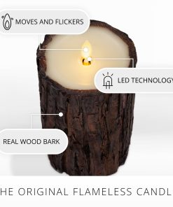 Real Bark Wood Flameless Candle Pillar