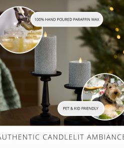 Brilliant Silver Glitter Ribbed Flameless Candle Pillar