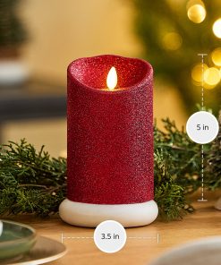 Holiday Red Glitter Flameless Candle Pillar